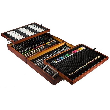 ESTUCHE DE PINTURAS 174 PZAS CAJA MADERA B2B