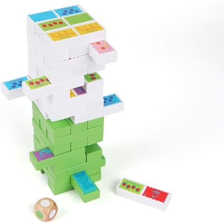 Aquamarine Games – La Torre Plus 3 Giochi In 1: Torre Instabile, Domino Frutta E Memoria – Gioco In Legno FSC 100%