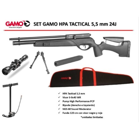 CARABINA GAMO PCP PACK HPA TACTICAL 5.5MM 24 J
